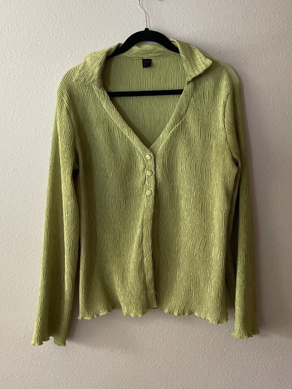 long sleeve lime green pleated blouse